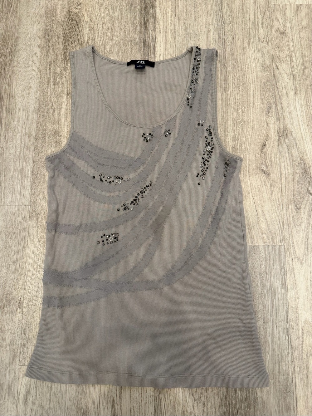 Anne Klein Sport Medium Gray Embellished Ribbed Tank Top Y2K